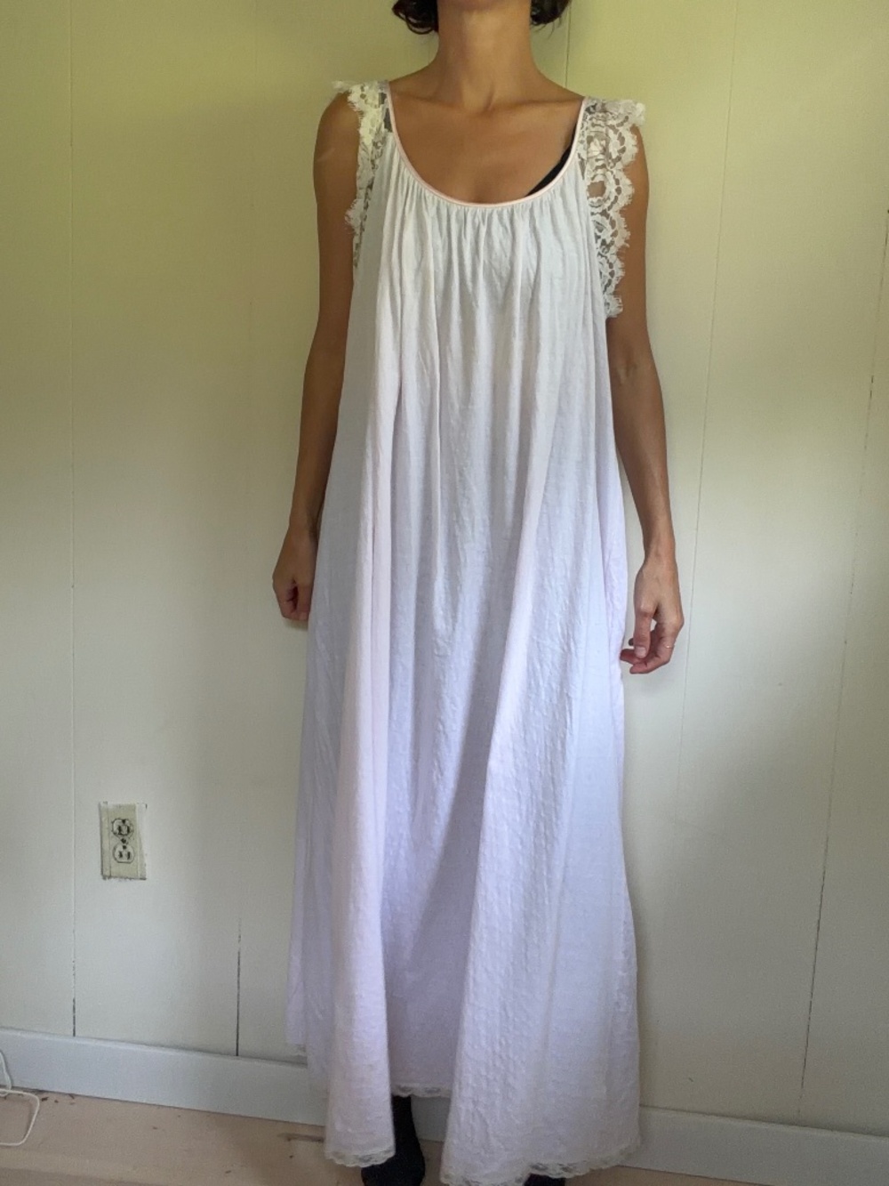 Lucie Ann vintage nightgown maxi with lace accents cotton made in USA